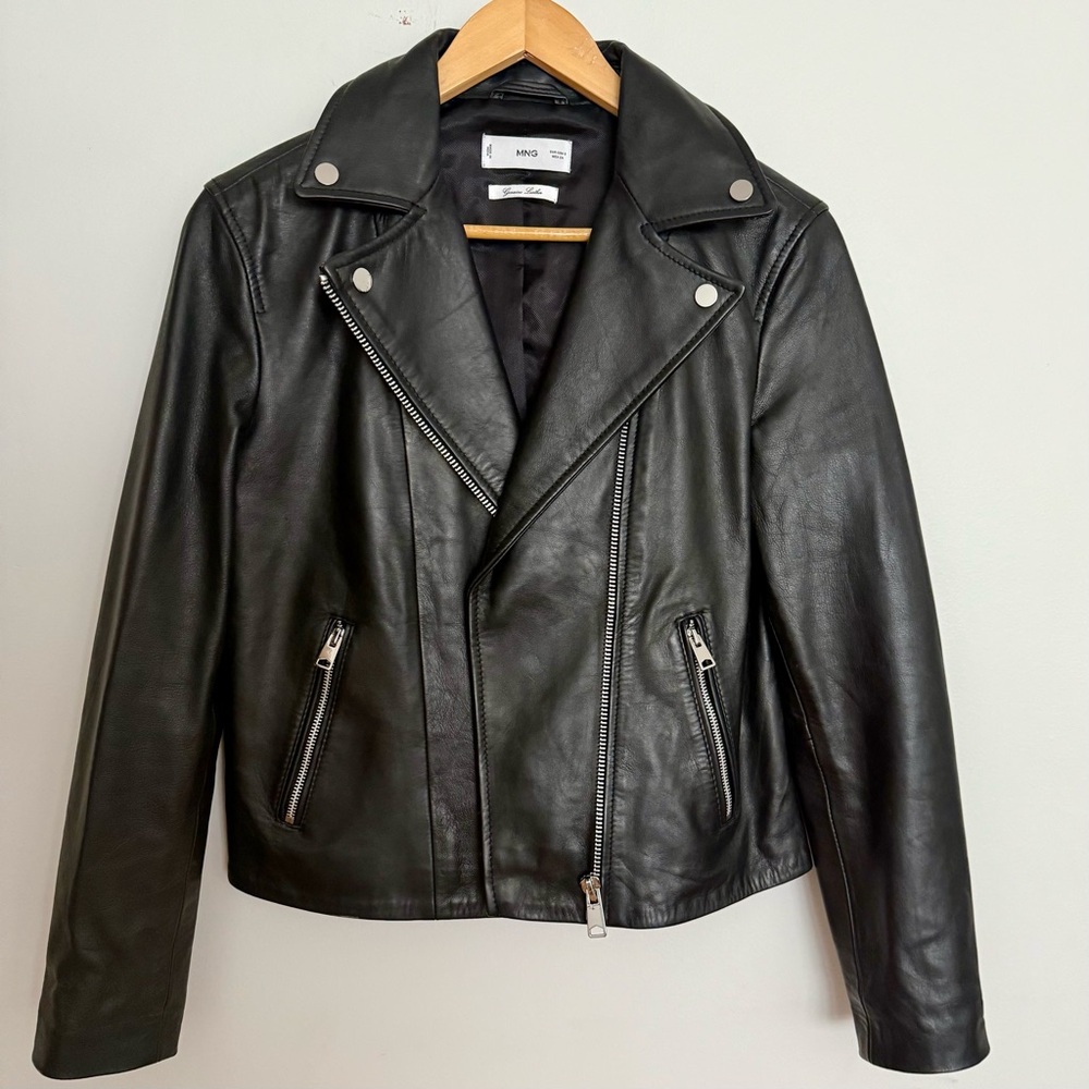 Mango Classic Black Leather Jacket